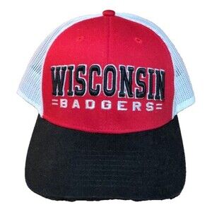 Wisconsin Badgers Cap Trucker's Hat Red Black And White Made By Captivating
